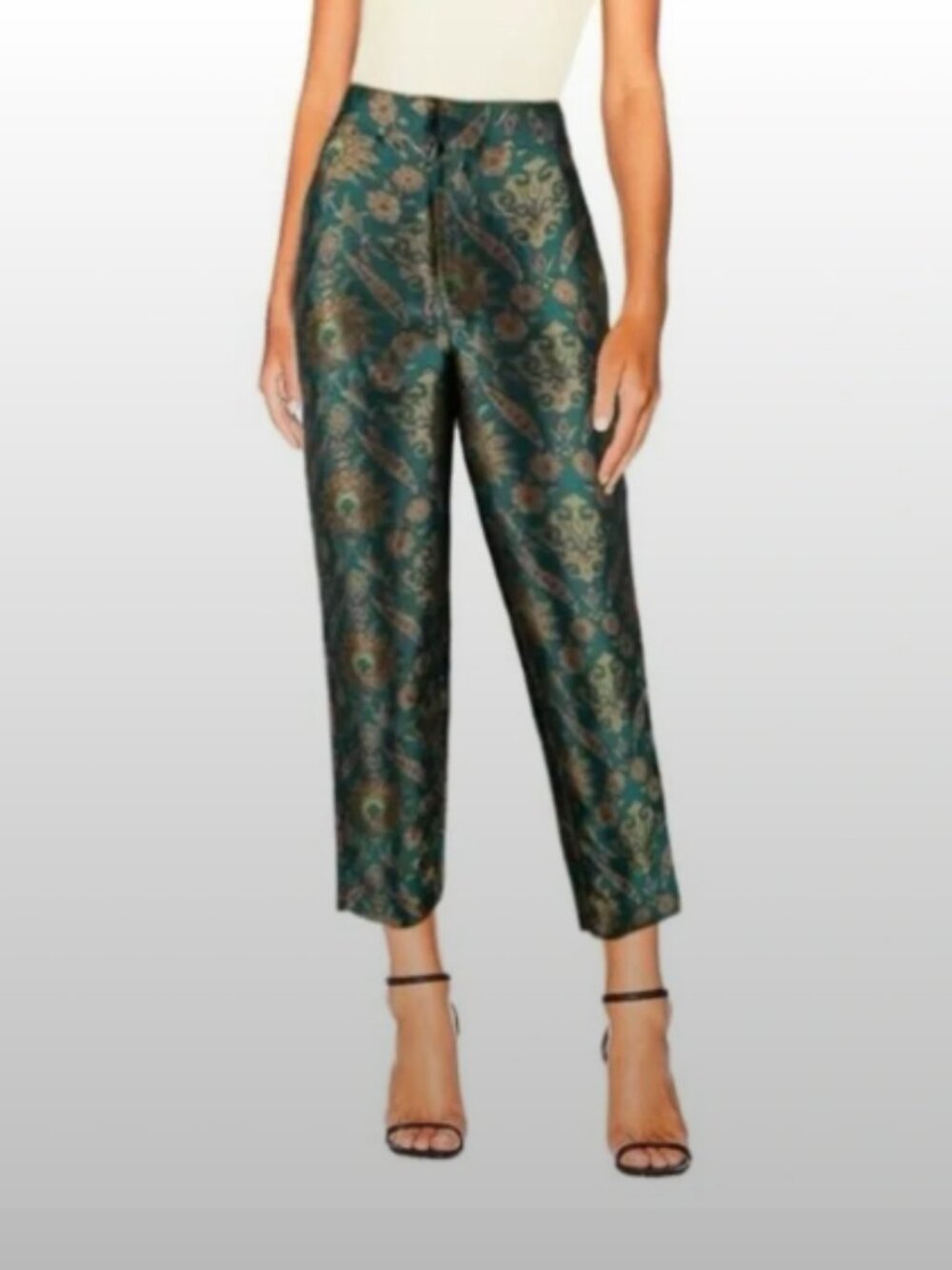 Maeve Melyssa Teal Jacquard Trousers Size Small